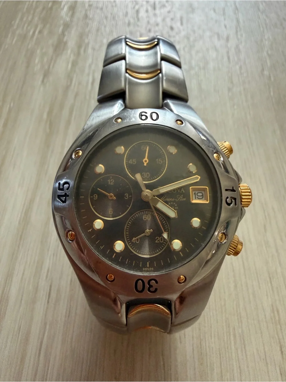 Vintage Bulova Marine Vintage Bulova Marine Star Mens Watch Two Tone Chronograph
